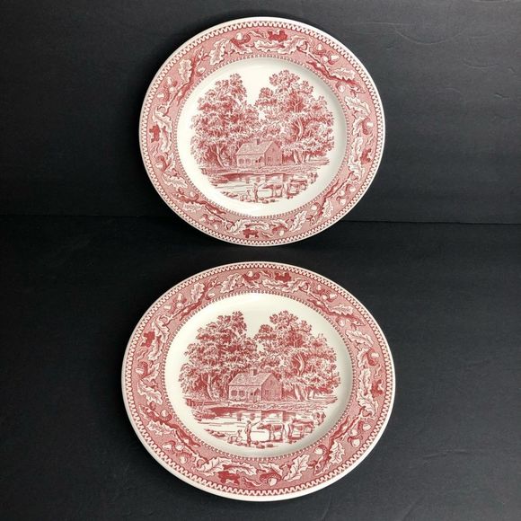 Royal Ironstone Other - 2 Vintage Royal Ironstone Memory Lane Red 10” Round Dinner Plates 1965 in EUC